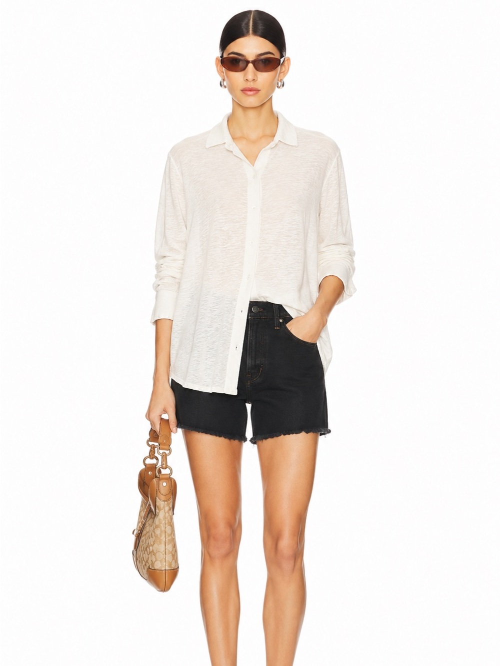 Eileen Fisher Lightweight Sheer White Button-Down Shirt size L